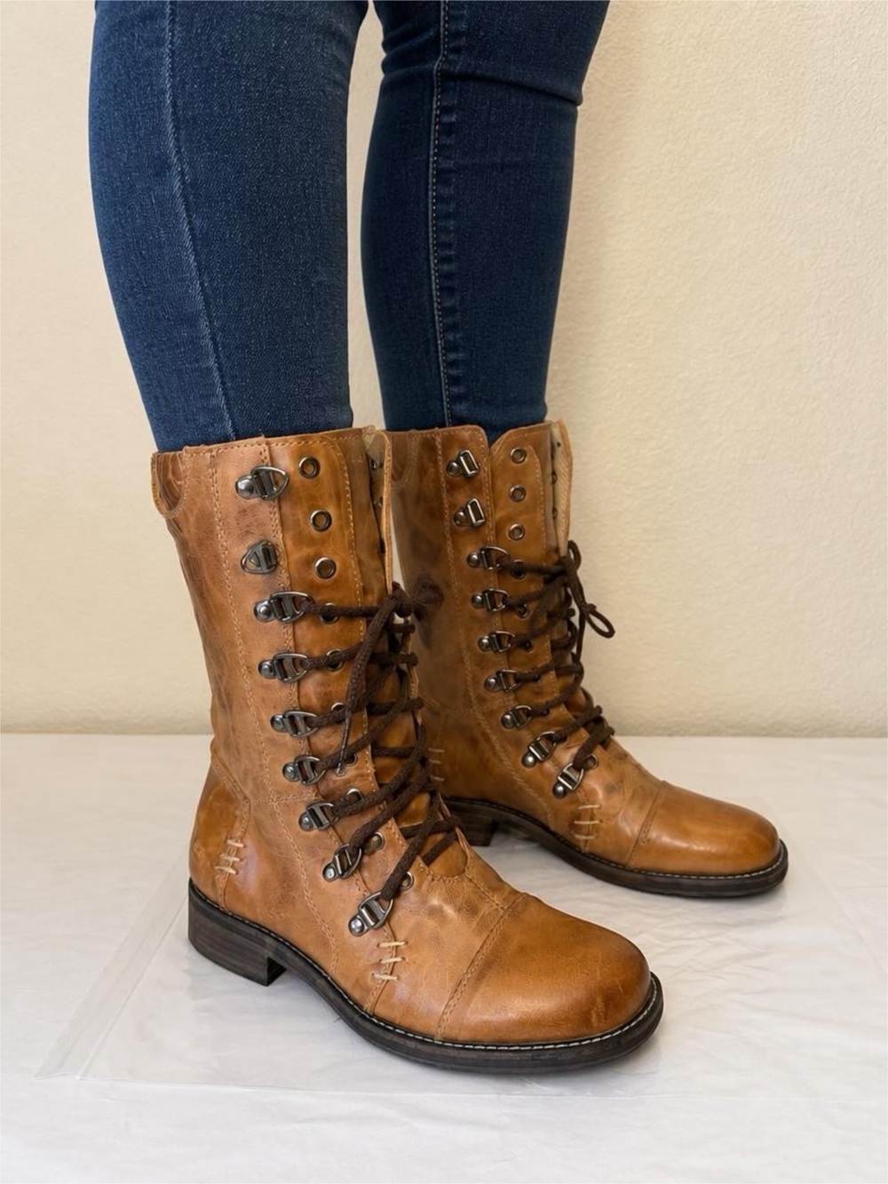 BED|STU X Free people Wielder Field Combat Boots Women's Toffee Lace-Up